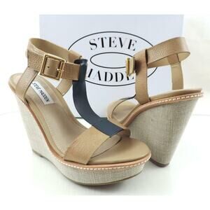 Steve Madden Bonzai T-Strap Platform Wedge Sandals Heels Blue Multi Size 6.5